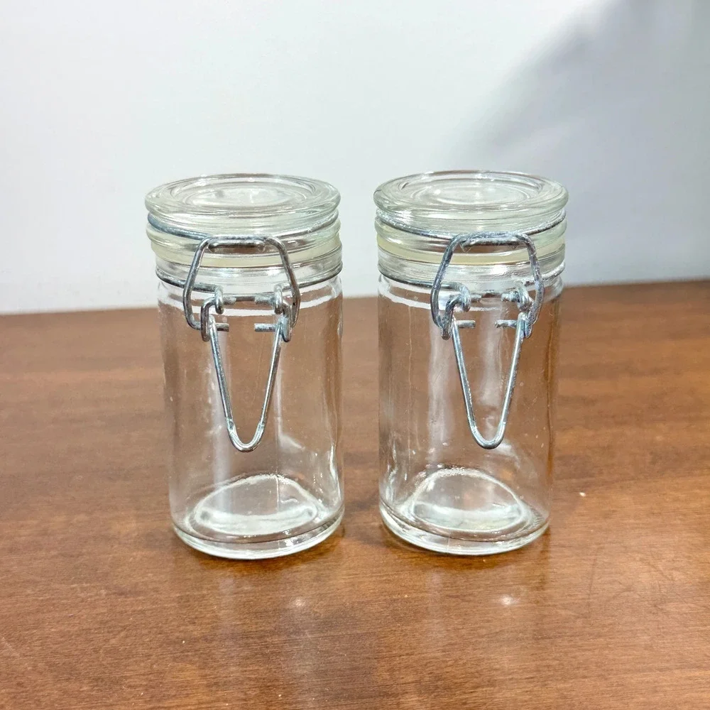 Mini Glass Clamp Lid Storage Jars Canisters Airtight 4 oz Spice Craft Set of 2